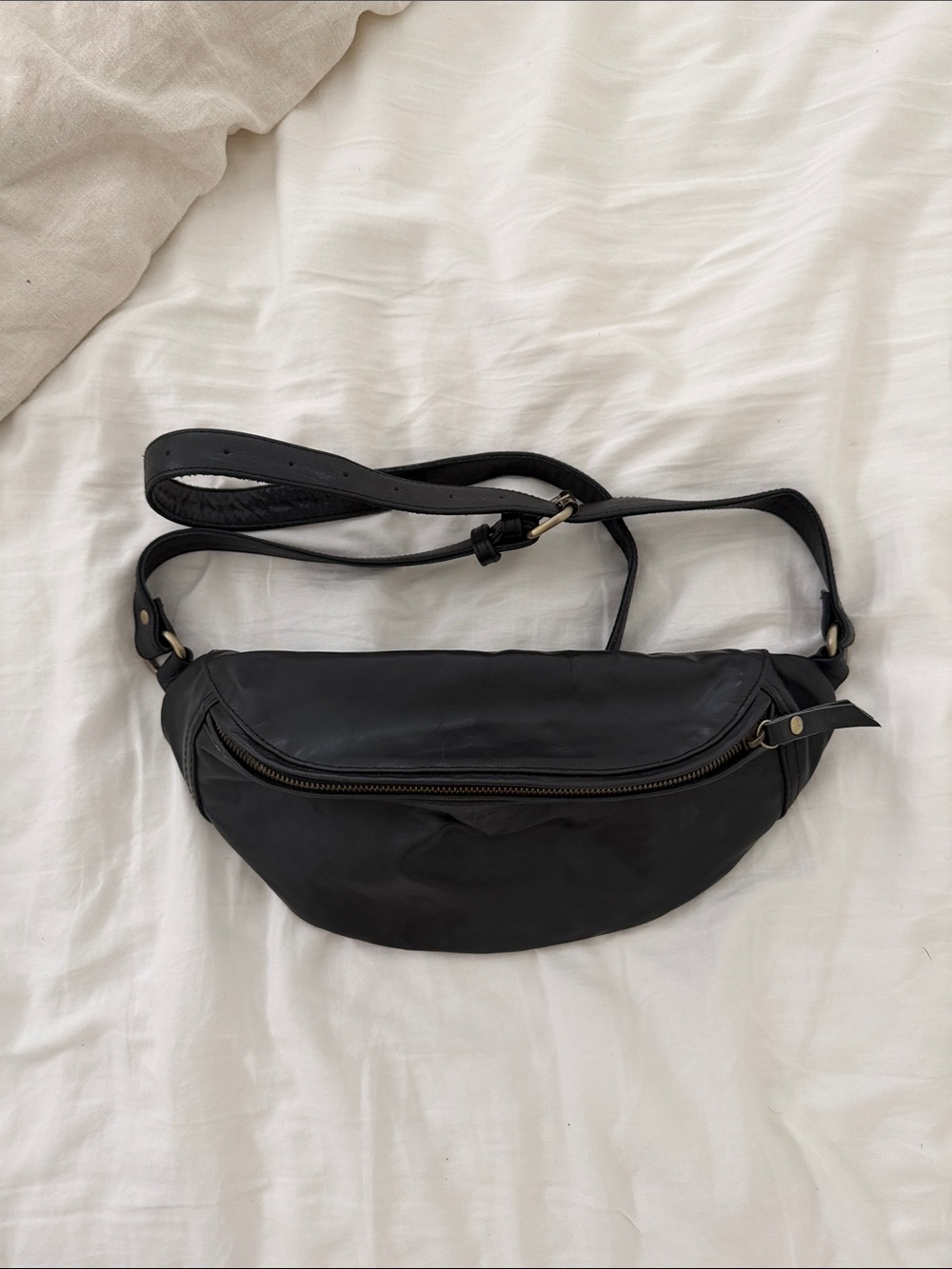 Minimal Black Leather Crossbody Belt Bag